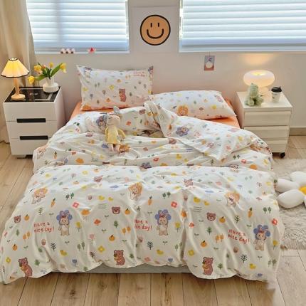 91家纺网 家纺一手货源 找家纺 怡家居 2022新款直播供货全棉卡通四件套 橙花趣