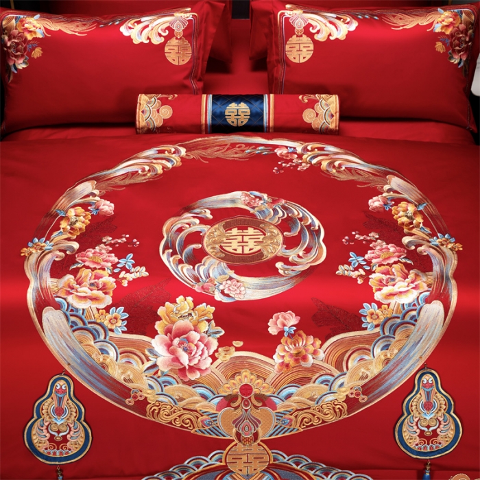 91家纺网 家纺一手货源 找家纺 （总）缔缦 2022新款秋冬婚庆长绒棉刺绣多件套富贵花开