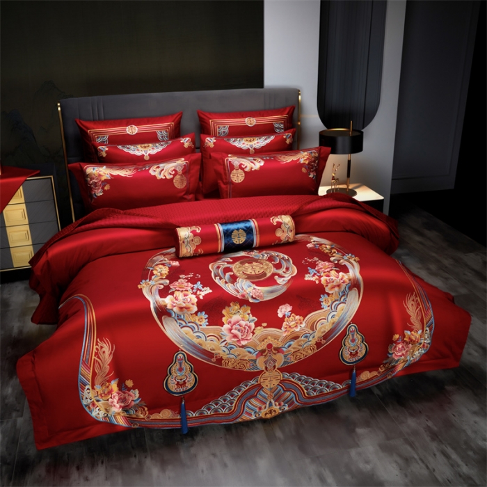 91家纺网 家纺一手货源 找家纺 （总）缔缦 2022新款秋冬婚庆长绒棉刺绣多件套富贵花开