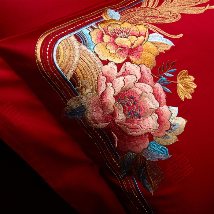 91家纺网 家纺一手货源 找家纺 （总）缔缦 2022新款秋冬婚庆长绒棉刺绣多件套富贵花开