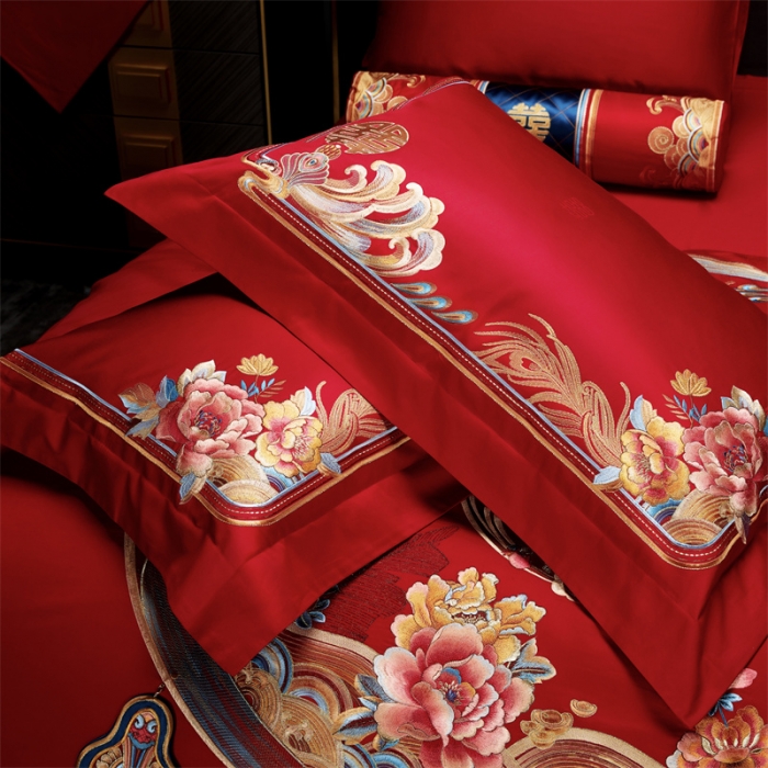 91家纺网 家纺一手货源 找家纺 （总）缔缦 2022新款秋冬婚庆长绒棉刺绣多件套富贵花开