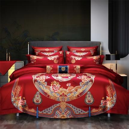 （总）缔缦 2022新款秋冬婚庆长绒棉刺绣多件套富贵花开