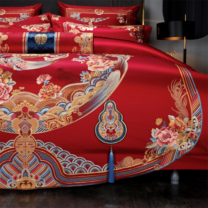 91家纺网 家纺一手货源 找家纺 （总）缔缦 2022新款秋冬婚庆长绒棉刺绣多件套富贵花开