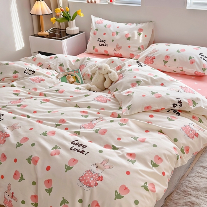 91家纺网 家纺一手货源 找家纺 怡家居 2022新款直播供货全棉卡通四件套 艾丽小兔