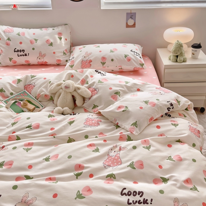 91家纺网 家纺一手货源 找家纺 怡家居 2022新款直播供货全棉卡通四件套 艾丽小兔