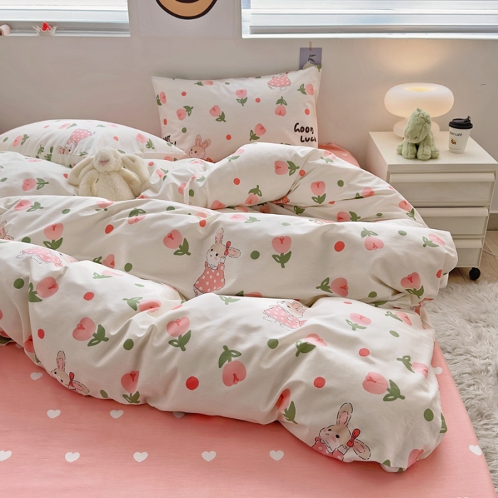 91家纺网 家纺一手货源 找家纺 怡家居 2022新款直播供货全棉卡通四件套 艾丽小兔