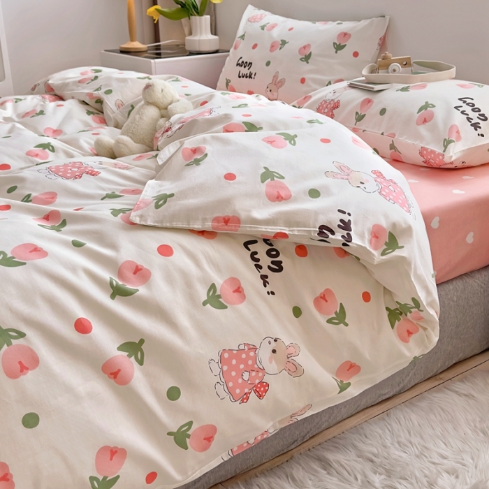 91家纺网 家纺一手货源 找家纺 怡家居 2022新款直播供货全棉卡通四件套 艾丽小兔