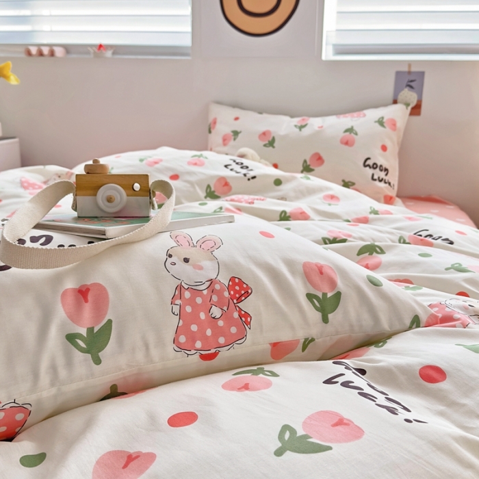 91家纺网 家纺一手货源 找家纺 怡家居 2022新款直播供货全棉卡通四件套 艾丽小兔