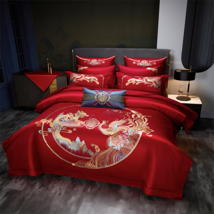 91家纺网 家纺一手货源 找家纺 （总）缔缦 2022新款秋冬婚庆长绒棉刺绣多件套情深意切