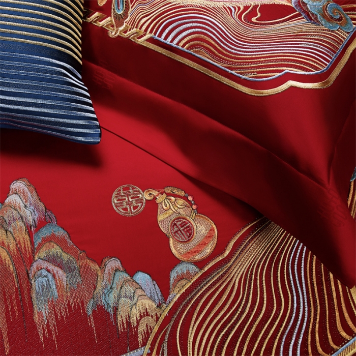 91家纺网 家纺一手货源 找家纺 （总）缔缦 2022新款秋冬婚庆长绒棉刺绣多件套情深意切