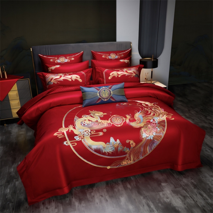 91家纺网 家纺一手货源 找家纺 （总）缔缦 2022新款秋冬婚庆长绒棉刺绣多件套情深意切