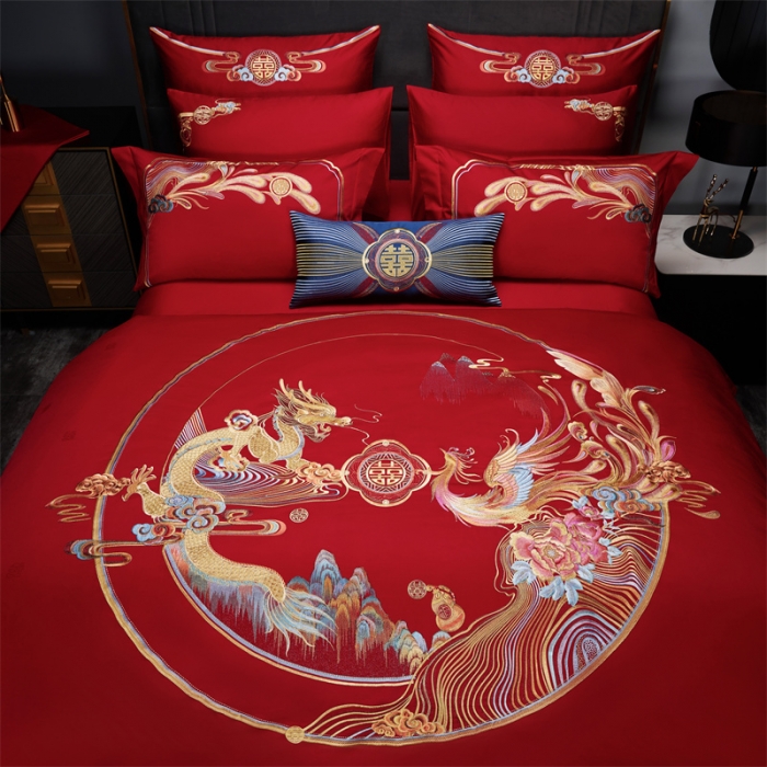 91家纺网 家纺一手货源 找家纺 （总）缔缦 2022新款秋冬婚庆长绒棉刺绣多件套情深意切