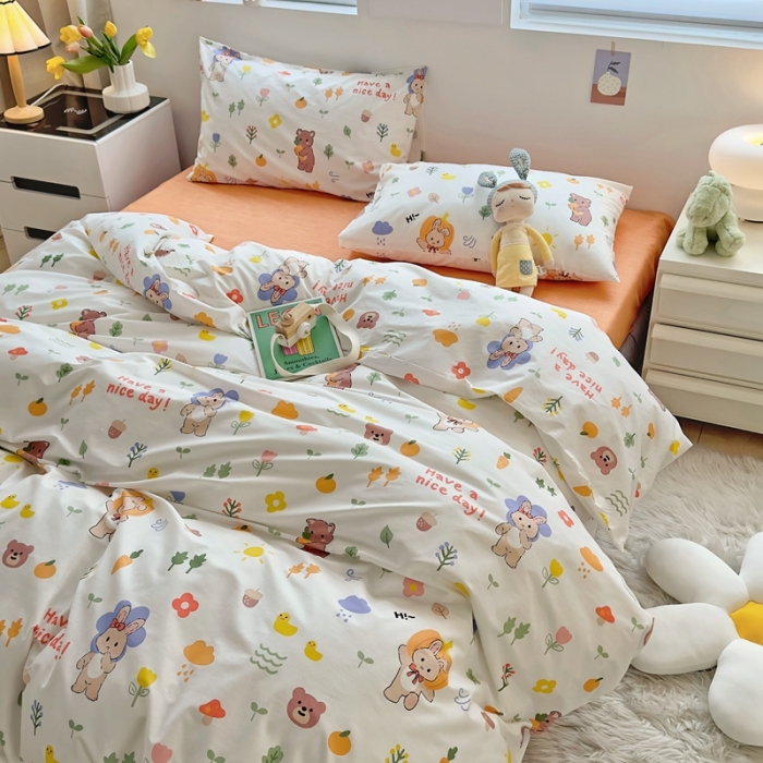 91家纺网 家纺一手货源 找家纺 怡家居 2022新款直播供货全棉卡通四件套 橙花趣