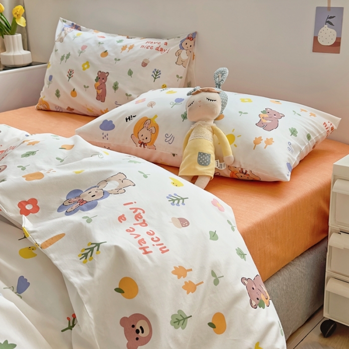 91家纺网 家纺一手货源 找家纺 怡家居 2022新款直播供货全棉卡通四件套 橙花趣