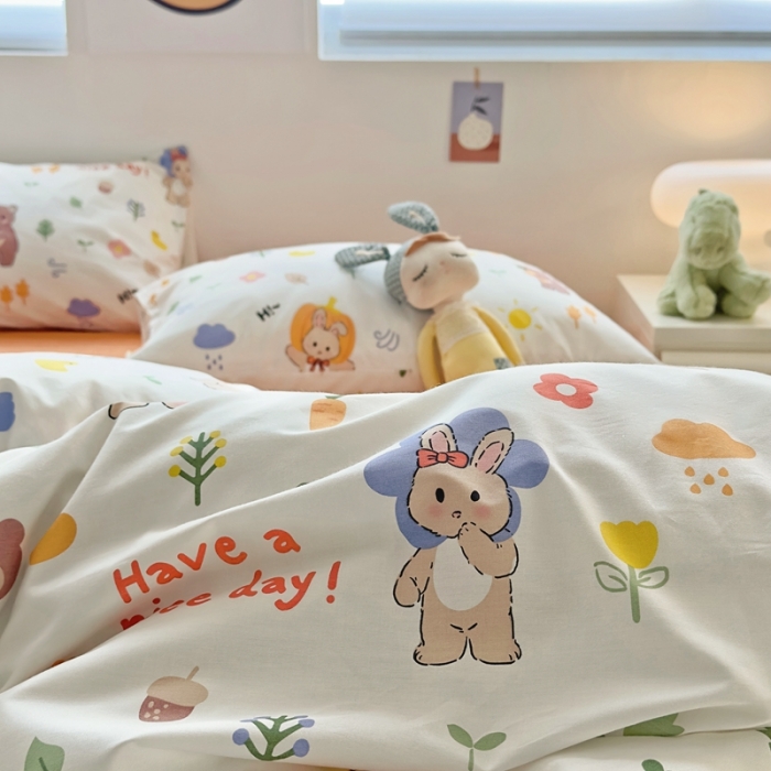 91家纺网 家纺一手货源 找家纺 怡家居 2022新款直播供货全棉卡通四件套 橙花趣