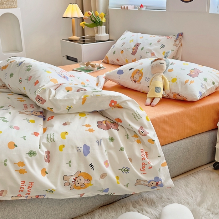 91家纺网 家纺一手货源 找家纺 怡家居 2022新款直播供货全棉卡通四件套 橙花趣