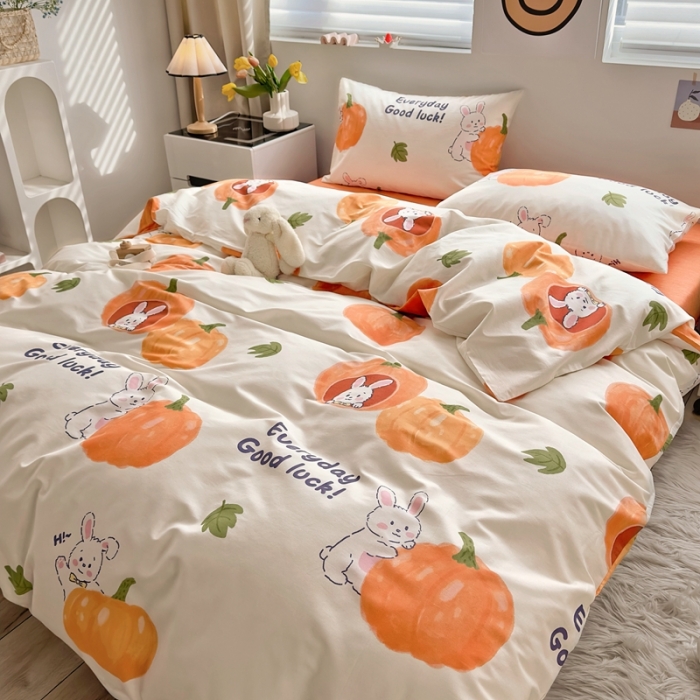 91家纺网 家纺一手货源 找家纺 怡家居 2022新款直播供货全棉卡通四件套 南瓜娃娃