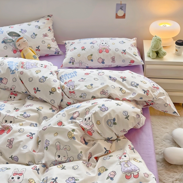 91家纺网 家纺一手货源 找家纺 怡家居 2022新款直播供货全棉卡通四件套 俏皮兔
