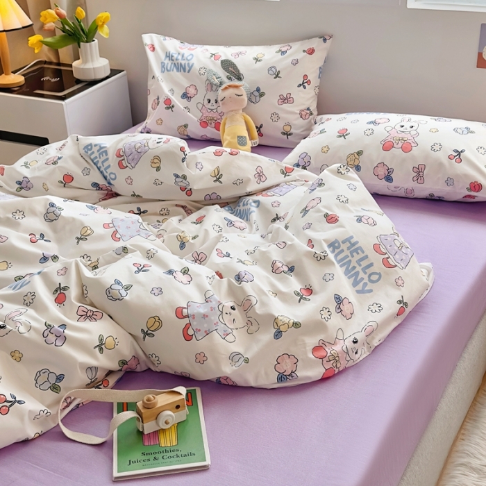 91家纺网 家纺一手货源 找家纺 怡家居 2022新款直播供货全棉卡通四件套 俏皮兔