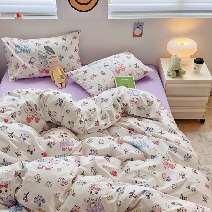 91家纺网 家纺一手货源 找家纺 怡家居 2022新款直播供货全棉卡通四件套 俏皮兔