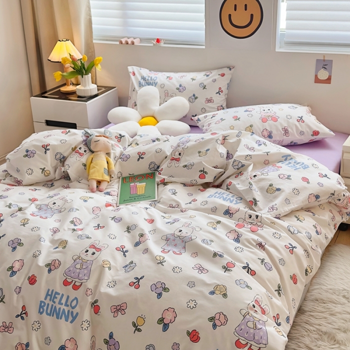 91家纺网 家纺一手货源 找家纺 怡家居 2022新款直播供货全棉卡通四件套 俏皮兔