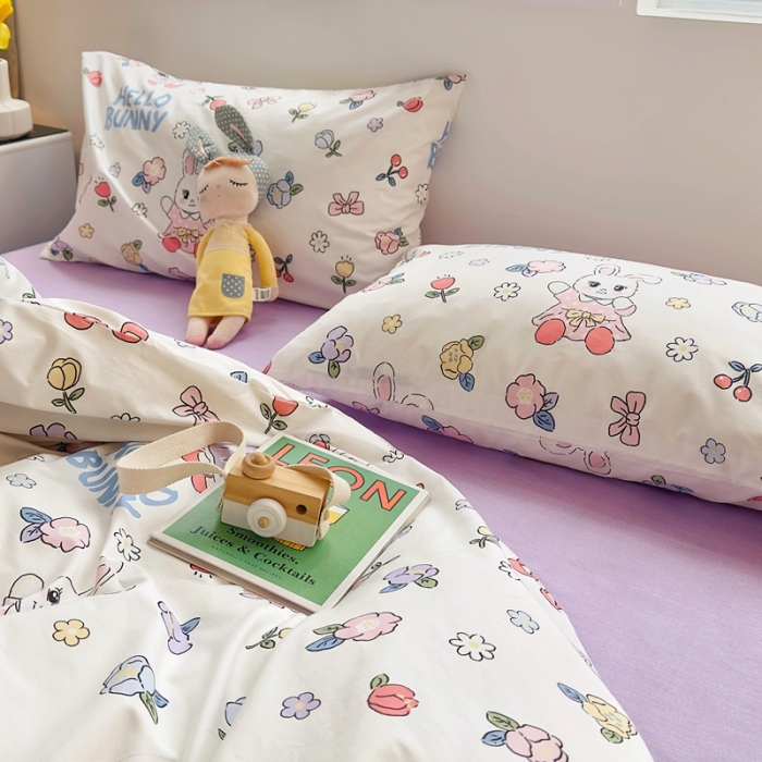 91家纺网 家纺一手货源 找家纺 怡家居 2022新款直播供货全棉卡通四件套 俏皮兔