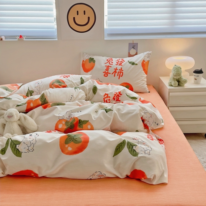 91家纺网 家纺一手货源 找家纺 怡家居 2022新款直播供货全棉卡通四件套 喜柿子