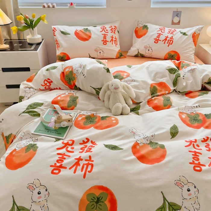 91家纺网 家纺一手货源 找家纺 怡家居 2022新款直播供货全棉卡通四件套 喜柿子