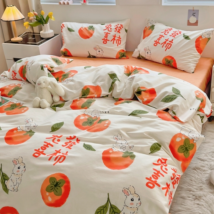 91家纺网 家纺一手货源 找家纺 怡家居 2022新款直播供货全棉卡通四件套 喜柿子