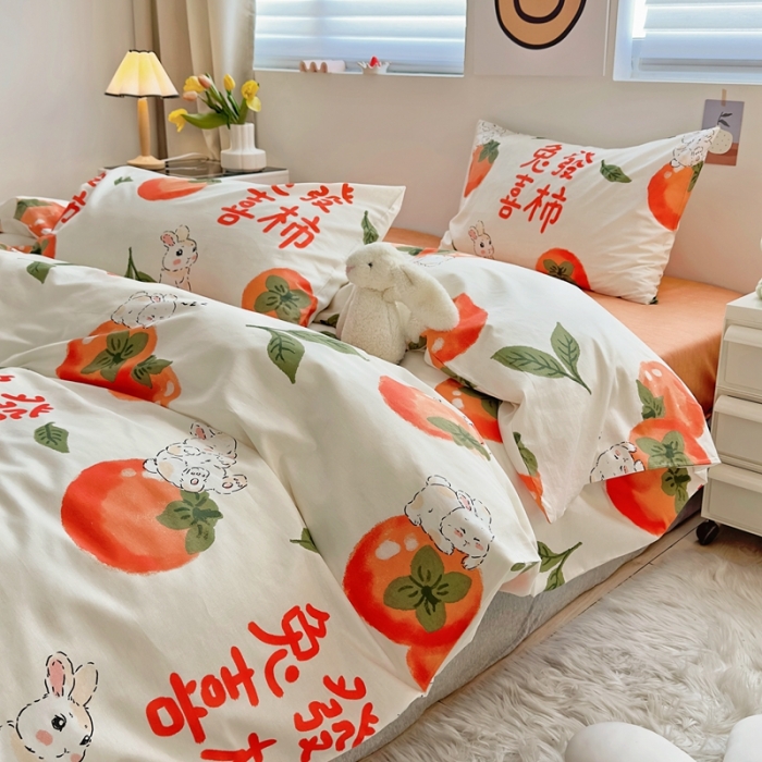 91家纺网 家纺一手货源 找家纺 怡家居 2022新款直播供货全棉卡通四件套 喜柿子