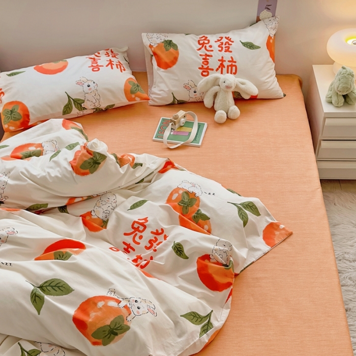 91家纺网 家纺一手货源 找家纺 怡家居 2022新款直播供货全棉卡通四件套 喜柿子