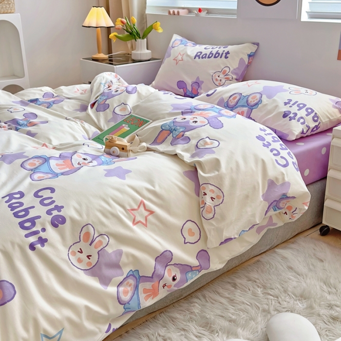 91家纺网 家纺一手货源 找家纺 怡家居 2022新款直播供货全棉卡通四件套 星空兔子