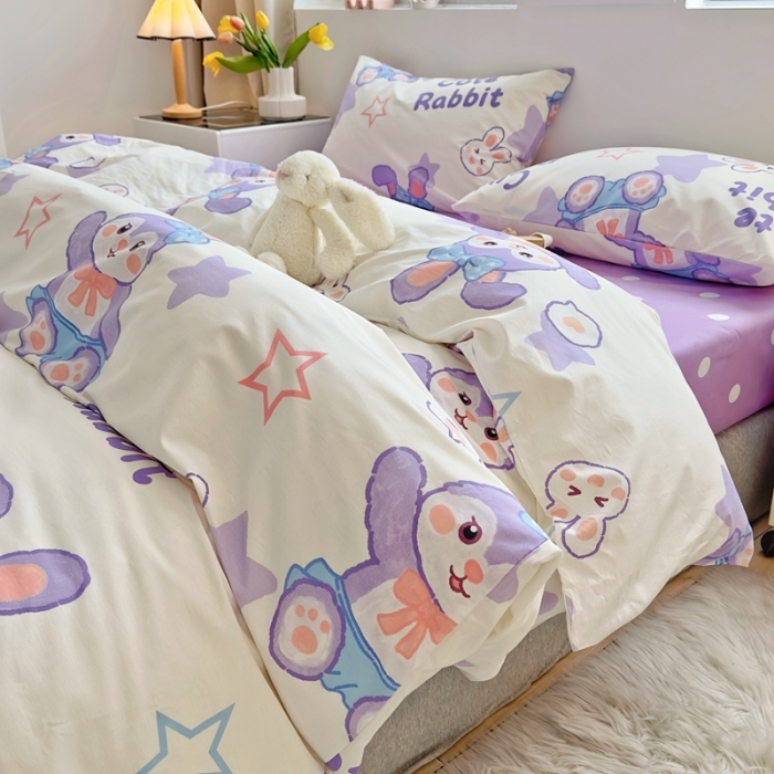 91家纺网 家纺一手货源 找家纺 怡家居 2022新款直播供货全棉卡通四件套 星空兔子