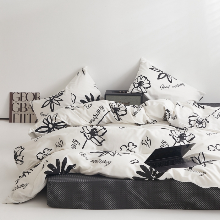 91家纺网 家纺一手货源 找家纺 怡家居 2022新款直播供货全棉印花四件套二 白笕