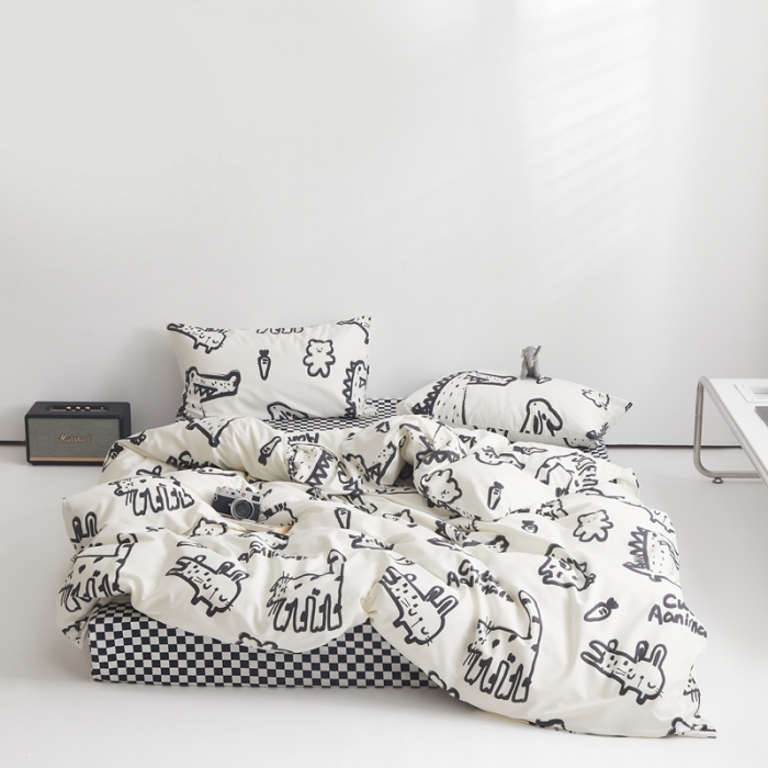 91家纺网 家纺一手货源 找家纺 怡家居 2022新款直播供货全棉印花四件套二 简笔画