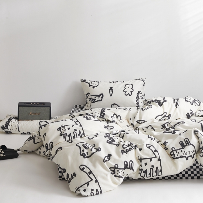 91家纺网 家纺一手货源 找家纺 怡家居 2022新款直播供货全棉印花四件套二 简笔画