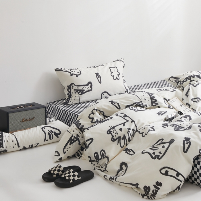 91家纺网 家纺一手货源 找家纺 怡家居 2022新款直播供货全棉印花四件套二 简笔画