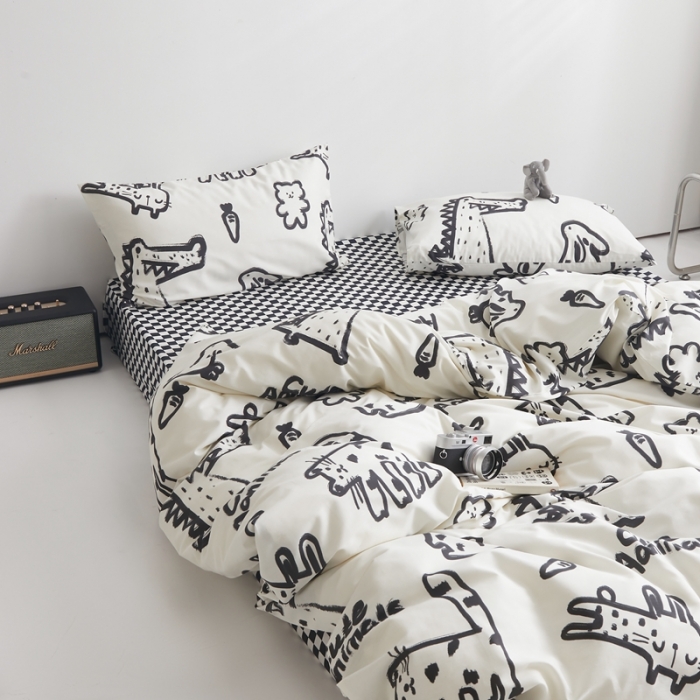 91家纺网 家纺一手货源 找家纺 怡家居 2022新款直播供货全棉印花四件套二 简笔画