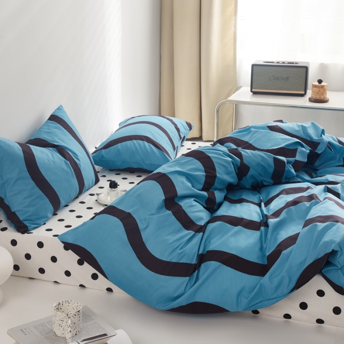 91家纺网 家纺一手货源 找家纺 怡家居 2022新款直播供货全棉印花四件套三 梵音-蓝