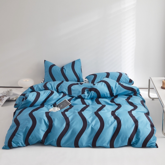 91家纺网 家纺一手货源 找家纺 怡家居 2022新款直播供货全棉印花四件套三 梵音-蓝