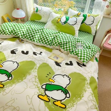 91家纺网 家纺一手货源 找家纺 瑞莱2023春夏新款全棉印花四件套-卡通系列（上新）咋肥事鸭