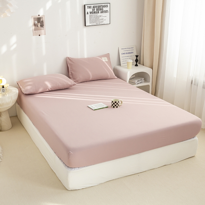 91家纺网 家纺一手货源 找家纺 芷凡家纺 2022新款雅棉纯色斜纹磨毛贴标款系列单床笠 豆沙