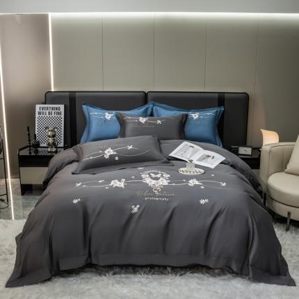 91家纺网 家纺一手货源 找家纺 绒世界 2022新款长绒棉刺绣四件套-浮生若梦 浮生若梦-深灰
