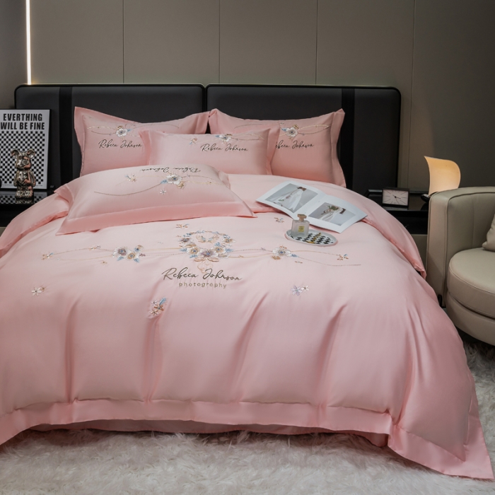 91家纺网 家纺一手货源 找家纺 绒世界 2022新款长绒棉刺绣四件套-浮生若梦 浮生若梦-粉色