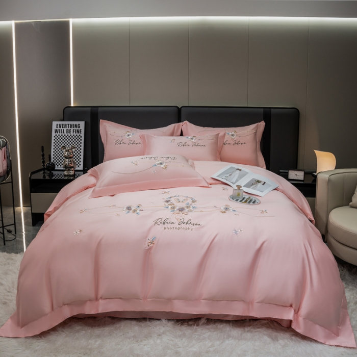 91家纺网 家纺一手货源 找家纺 绒世界 2022新款长绒棉刺绣四件套-浮生若梦 浮生若梦-粉色