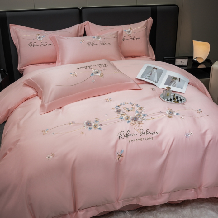 91家纺网 家纺一手货源 找家纺 绒世界 2022新款长绒棉刺绣四件套-浮生若梦 浮生若梦-粉色