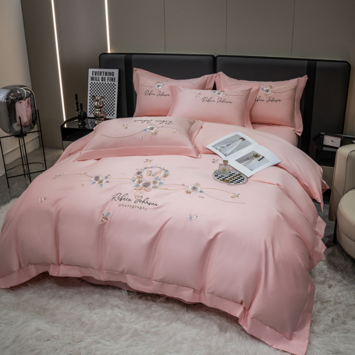 91家纺网 家纺一手货源 找家纺 绒世界 2022新款长绒棉刺绣四件套-浮生若梦 浮生若梦-粉色