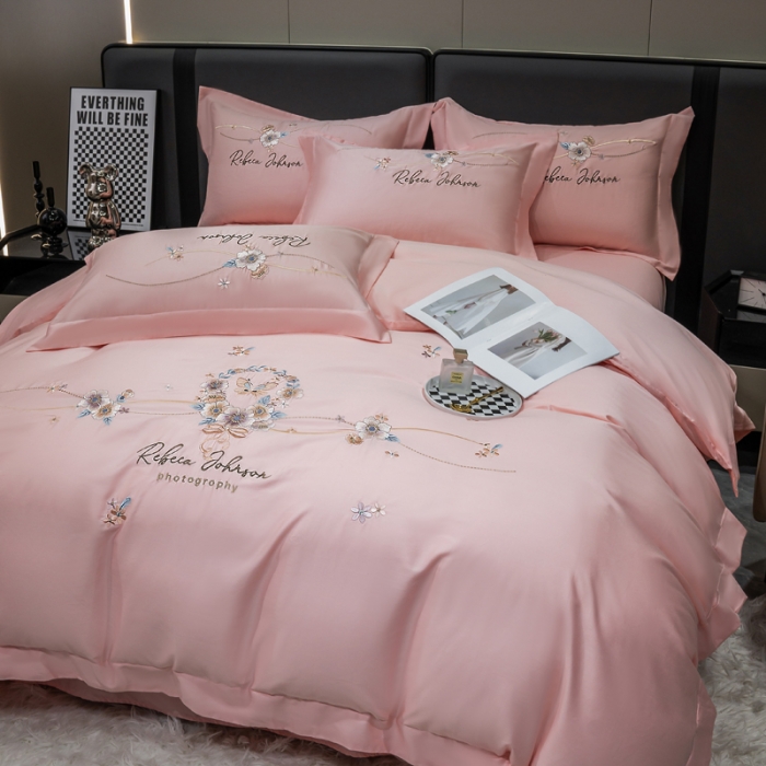 91家纺网 家纺一手货源 找家纺 绒世界 2022新款长绒棉刺绣四件套-浮生若梦 浮生若梦-粉色