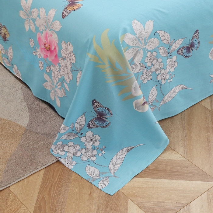 91家纺网 家纺一手货源 找家纺 圣锦 2025新款全棉四件套甜蜜花丛蓝