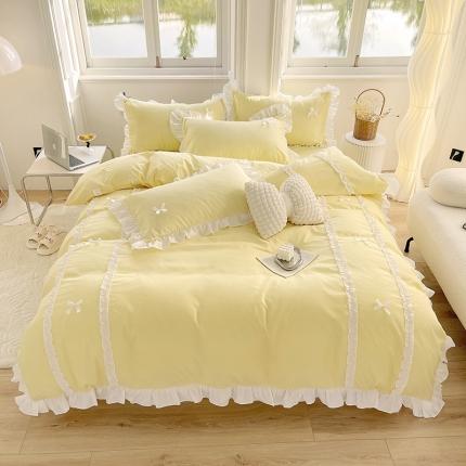 91家纺网 家纺一手货源 找家纺 （总）老K（美阁） 2023春夏新品纯色磨毛蝴蝶结韩版公主四件套